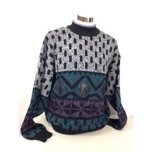 Vintage 80’s Stefano Knit Sweater Blue Black Mens Large